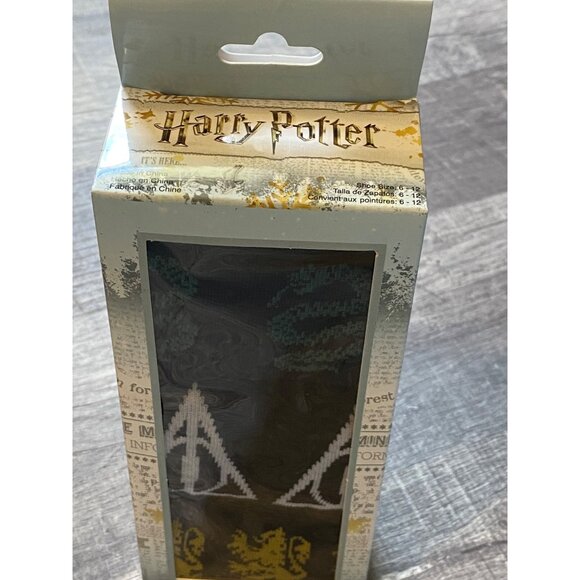 Harry Potter 3 Pair Crew Socks Size 6-12 Deathly Hallows Design Black & Green - Picture 2 of 11